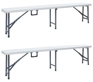 2 db fehér összecsukható HDPE kerti pad 180 cm