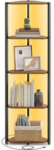 VASAGLE BARNET LED-es sarokpolc 5 szinttel, rusztikus barna-fekete, 48 × 24,8 × 146,6 cm