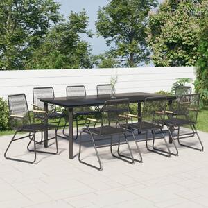 9 részes fekete PVC rattan kerti étkezőgarnitúra