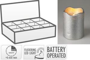 GYERTYA LED-ES ÍDŐZÍTŐVEL ELEM NÉLKÜL EZÜST 7X9CM 12DB/DISPLAY