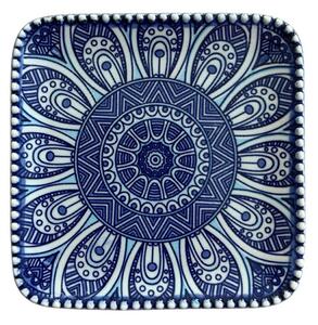 Királykék Mandala kisméretű kerámia kocka alakú tálka 10×1,5 cm