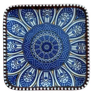 Mediterrán Napkorong kisméretű kerámia kocka alakú tálka (10×1,5 cm)