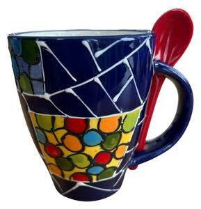 Tarka kerámia bögre kanállal 8 cm x 10,5 cm méretben