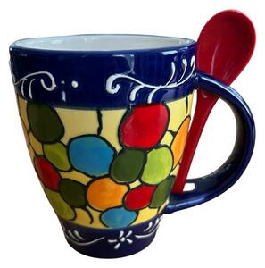 Tarka kerámia bögre kanállal 8 cm x 10,5 cm méretben