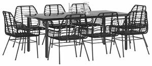 9 részes fekete polyrattan üveg kerti étkezőgarnitúra