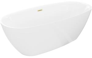 Mexen Luvo Slim, szabadon álló kád 170 × 75 cm, fényes fehér, matt arany túlfolyóval, 52801707500-55