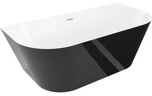Mexen Oval Slim, szabadon álló, falhoz szerelhető kád, 170 x 80 cm, fehér-fekete, matt arany túlfolyóval, 52661708075-55
