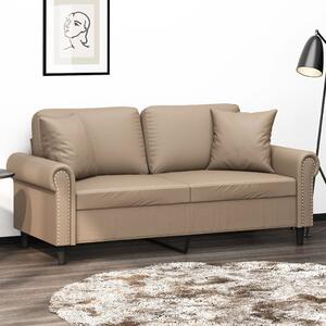 VidaXL 2 személyes cappuccino színű műbőr kanapé díszpárnákkal 140 cm