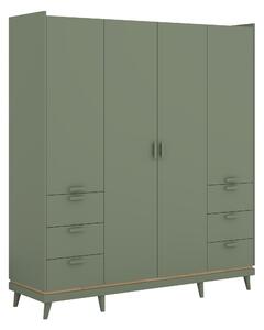 Gardróbszekrény Fertalu 101, Laminált forgácslap, 215x190x57cm, Zöld, Tölgy