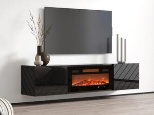 TV-állvány Mensura, Közepes sűrűségű farostlemez, Laminált forgácslap, 38x183x35cm, Fényes fekete, Fekete