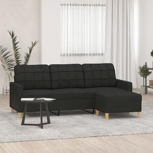 VidaXL 3 személyes fekete szövet kanapé lábtartóval 180 cm