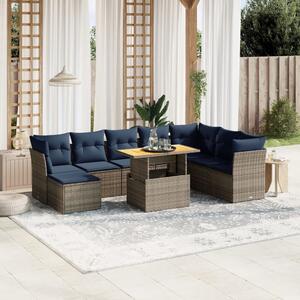 9 részes szürke polyrattan kerti ülőgarnitúra párnával