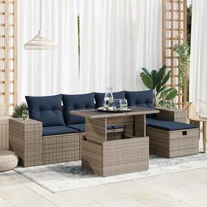 6 részes barna polyrattan akácfa kerti ülőgarnitúra párnával