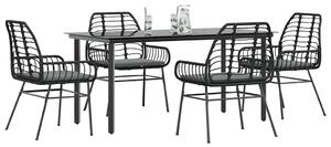 5 részes fekete polyrattan üveg kerti étkezőgarnitúra párnákkal