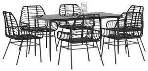 7 részes fekete polyrattan üveg kerti étkezőgarnitúra