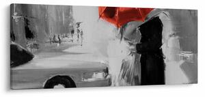 Kép - Szerelmespár egy esernyő alatt, piros (120x50 cm)