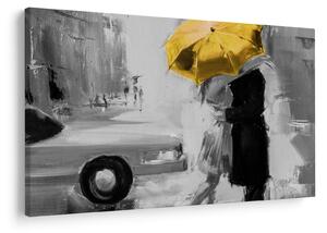 Kép - Szerelmespár egy esernyő alatt, sárga (90x60 cm)