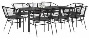 9 részes fekete polyrattan üveg kerti étkezőgarnitúra párnákkal