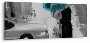 Kép - Szerelmes pár esernyővel, kék (120x50 cm)