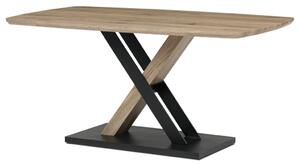 Modern Étkezőasztal 160x90cm, MDF, 3D tölgy san remo színben, fém lábak, fekete lakk
