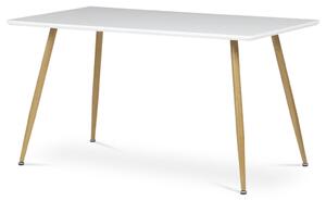 Étkezőasztal 140x80, MDF, fehér matt asztallap, fém lábak tölgy színben