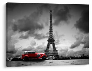 Kép - Az Eiffel-torony és a piros autó (70x50 cm)