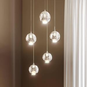 Lucande LED-es függőlámpa Hayley, Ø 30 cm, 5 lámpás, króm, üveg, Tiszta / átlátszó, Nappali / Étkező, Üveg, Modern