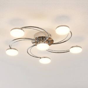 Lindby LED mennyezeti lámpa Rouven, spirál alakú, 6 lámpás, szürke, Króm / ezüst, Nappali / Étkező, fém, Modern