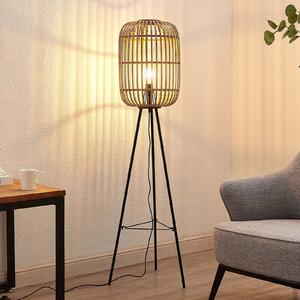 Lindby Canyana állólámpa, 139 cm, natúr, rattan, állvány, háromlábú, Világos fa, Nappali / Étkező, Fa, Vidéki otthon / Rusztikus
