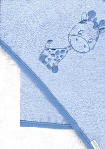 Babastar hímzett fürdőlepedő, fürdetőkesztyűvel 110*110 cm - zsiráf fehér/kék