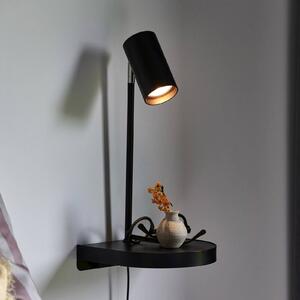Fali lámpa Cody, polccal és USB porttal, fekete