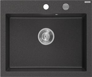 Mexen Elix gránit mosogató 1-medencés 600 x 500 mm, fekete pöttyös, króm szifon - 6525601005-76