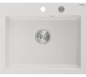 Mexen Elix 1-medencés gránit mosogató 600 x 500 mm, fehér, króm szifon - 6525601005-20