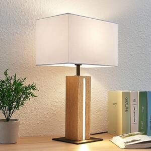 Lindby Garry asztali lámpa, 2-lámpás, fehér, fa, 53 cm, E27, dimmelhető, Fehér / opál, Nappali / Étkező, Textil / szövet / selyem, Modern