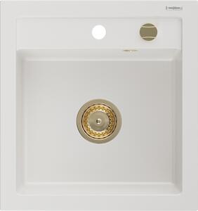 Mexen Vito 1-medencés gránit mosogató 520 x 490 mm, fehér, arany szifon - 6503521000-20-G