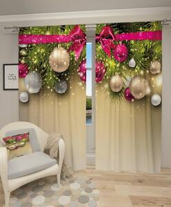 Gyönyörű függöny karácsonyi gömbökkel