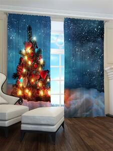 Karácsonyfa és havas táj függöny