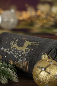 Pamut karácsonyi törölköző rénszarvassal szürke Szélesség: 70 cm | Hossz: 140 cm