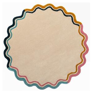 Natúr színű kézi szövésű gyapjú kerek szőnyeg ø 180 cm Leo Scallop – Flair Rugs