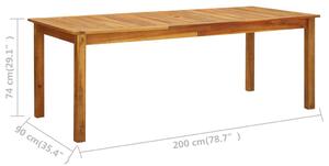 VidaXL tömör akácfa kerti asztal 200 x 90 x 74 cm