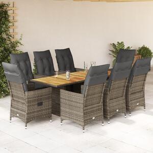 9 részes szürke polyrattan kerti étkezőgarnitúra párnával
