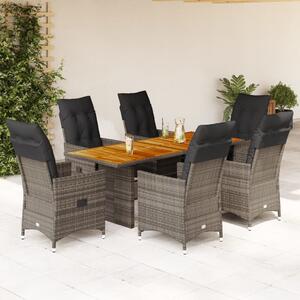 7 részes szürke polyrattan kerti étkezőgarnitúra párnával