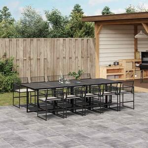 11 részes fekete polyrattan kerti étkezőgarnitúra párnákkal