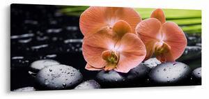 Kép - Narancssárga orchidea pálmalevelekkel (120x50 cm)