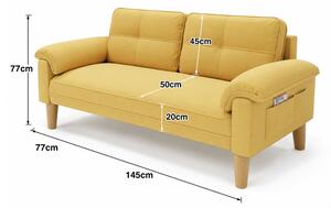 Bealife AR71 szövet 2 személyes kanapé, 145 × 77 cm, sárga