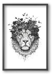 Floral lion (bw) - falikép keretben | artbridge