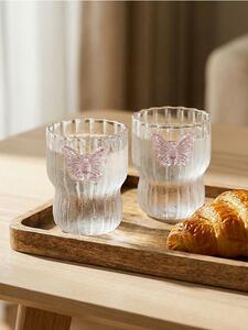 Sinsay - Bordázott poharak pillangó alakú applikációval, 2 darabos csomag - pasztellpink