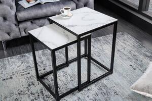 Oldalsó asztal szett Latrisha 40 cm fehér marvány utánzata - 2 részes