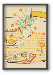 YELLOW TULIPS WINE AND CHEESE - falikép keretben | artbridge