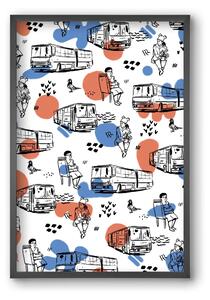 Busz pattern kék-piros - falikép keretben | artbridge